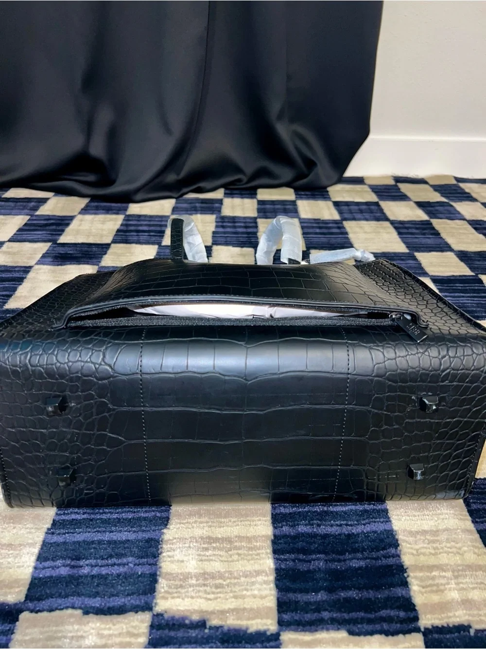 BEIS Black Croc-Embossed Laptop Tote